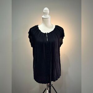 Black LOFT Flowy Stretch Neck Top Size L EUC